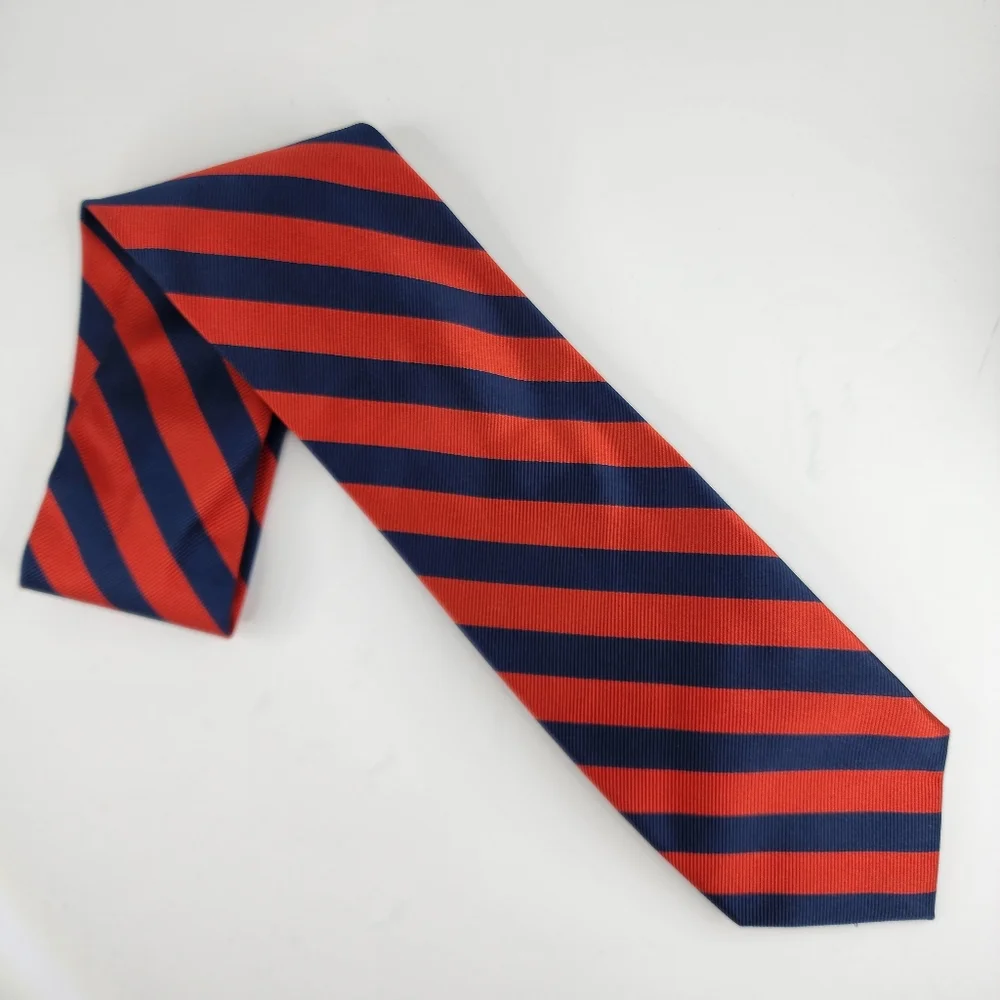 J.CREW Redish Orange & Blue Stripe Silk Tie.